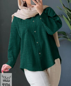 شومیز اسپورت مجلسی جلو دکمه بازشو آستین سرخود سایز بزرگ