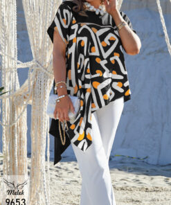 تونیک یک طرفه اسپورت مجلسی یقه گرد آستین کوتاه سایز بزرگ