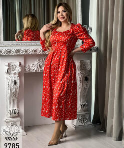 پیراهن ماکسی مجلسی یقه خشتی آستین سه ربع سایز بزرگ