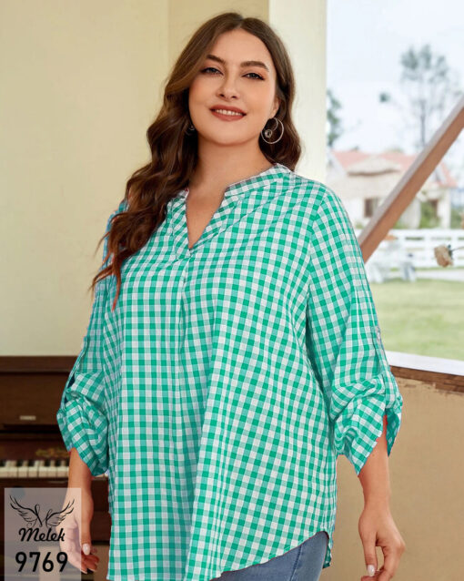 شومیز اسپورت مجلسی یقه ایستاده آستین پاگن دار سایز بزرگ