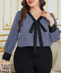 شومیز اسپورت مجلسی یقه هفت کراواتی آستین بلند سایز بزرگ