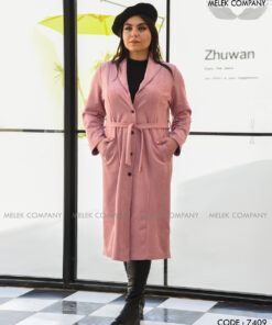 مانتو اسپورت مجلسی جلو دکمه بازشو دوجیب با کمربند سایز بزرگ