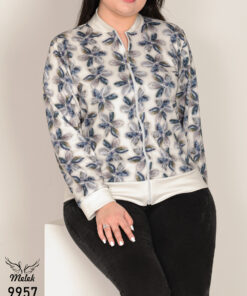 سوشرت اسپورت فانتزی جلو زیپ آستین بلند با گلهای آبی سایز بزرگ