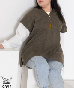 سوشرت اسپورت پاییزه یقه زیپ کلاهدار بدون آستین سایز بزرگ