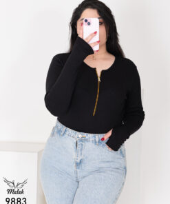 بادی کاربردی یقه زیپ آستین انگشتی سایز بزرگ