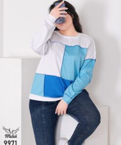 بلوز اسپورت فانتزی یقه گرد آستین سرخود سایز بزرگ