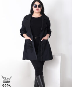 بارانی اسپورت مجلسی یقه انگلیسی آستین پاگن دار کمر گرهی سایز بزرگ