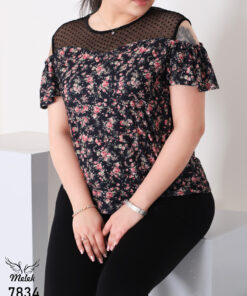 بلوز اسپورت فانتزی سینه توری آستین کوتاه اپن سایز بزرگ