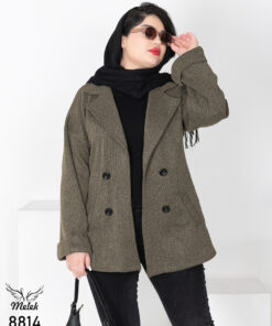 پالتو کوتاه مجلسی یقه انگلیسی دکمه نما آستین سرخود با جیب فیلتابی سایز بزرگ