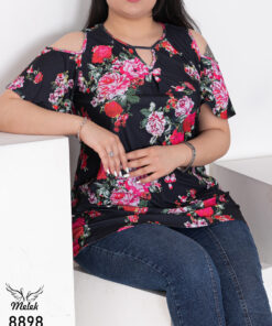 بلوز مجلسی یقه جواهری آستین کوتاه سرشانه اپن سایز بزرگ