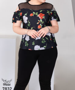 بلوز اسپورت فانتزی سینه توری آستین کوتاه اپن سایز بزرگ