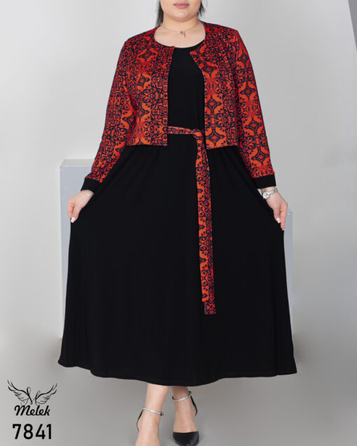 ست دوتکه سارافون و کت کراپ مجلسی با کمربند سایز بزرگ