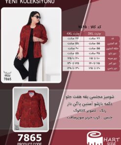 شومیز مجلسی یقه هفت جلو دکمه بازشو آستین پاگن دار سایز بزرگ - چارت