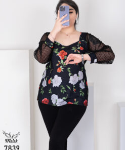 بلوز مجلسی شیک و دلبرررر یقه خشتی آستین توری سایز بزرگ