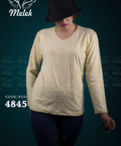 بلوز طرح دار یقه گرد آستین بلند سایز بزرگ