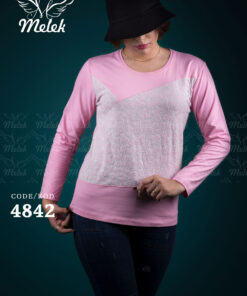 بلوز طرح دار یقه گرد آستین بلند سایز بزرگ