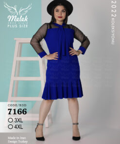 پیراهن مجلسی یقه کراواتی آستین بلند توری سایز بزرگ