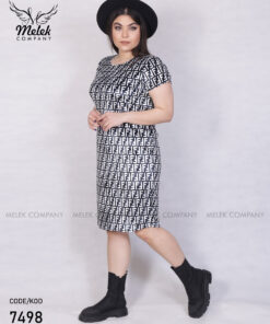 پیراهن مجلسی یقه گرد آستین کوتاه سایز بزرگ