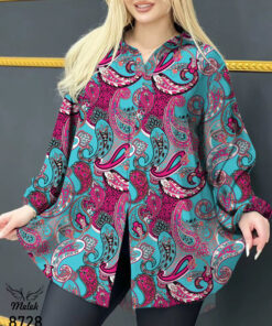 شومیز مجلسی یقه کلاسیک آستین بلند جلو چاکدار سایز بزرگ