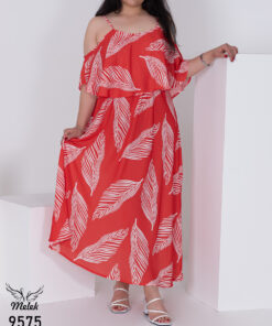 پیراهن مجلسی یقه شنلی آستین اپن کمر کشی دامن کلوش سایز بزرگ