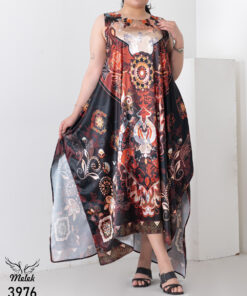 پیراهن ساحلی یقه گرد آستین رکابی دامن چاکدار دلبررر و جذااااااب سایز بزرگ