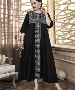 پیراهن مجلسی آستین سه ربع با طرح اسلیمی سایز بزرگ