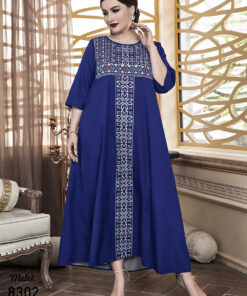 پیراهن مجلسی آستین سه ربع با طرح اسلیمی سایز بزرگ