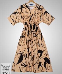 پیراهن مانتویی مجلسی یقه هفت کمر کشی دکمه نما با کمربند سایز بزرگ - غیر ژورنالی