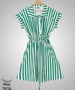 پیراهن مانتویی مجلسی یقه دکمه بازشو کمر کشی با کمربند سایز بزرگ - غیر ژورنالی