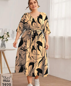 پیراهن مانتویی مجلسی یقه هفت کمر کشی دکمه نما با کمربند سایز بزرگ