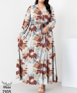 پیراهن اسپورت مجلسی یقه ضربدری کمر کشی آستین بلند با کمربند سایز بزرگ