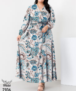 پیراهن اسپورت مجلسی یقه ضربدری کمر کشی آستین بلند با کمربند سایز بزرگ