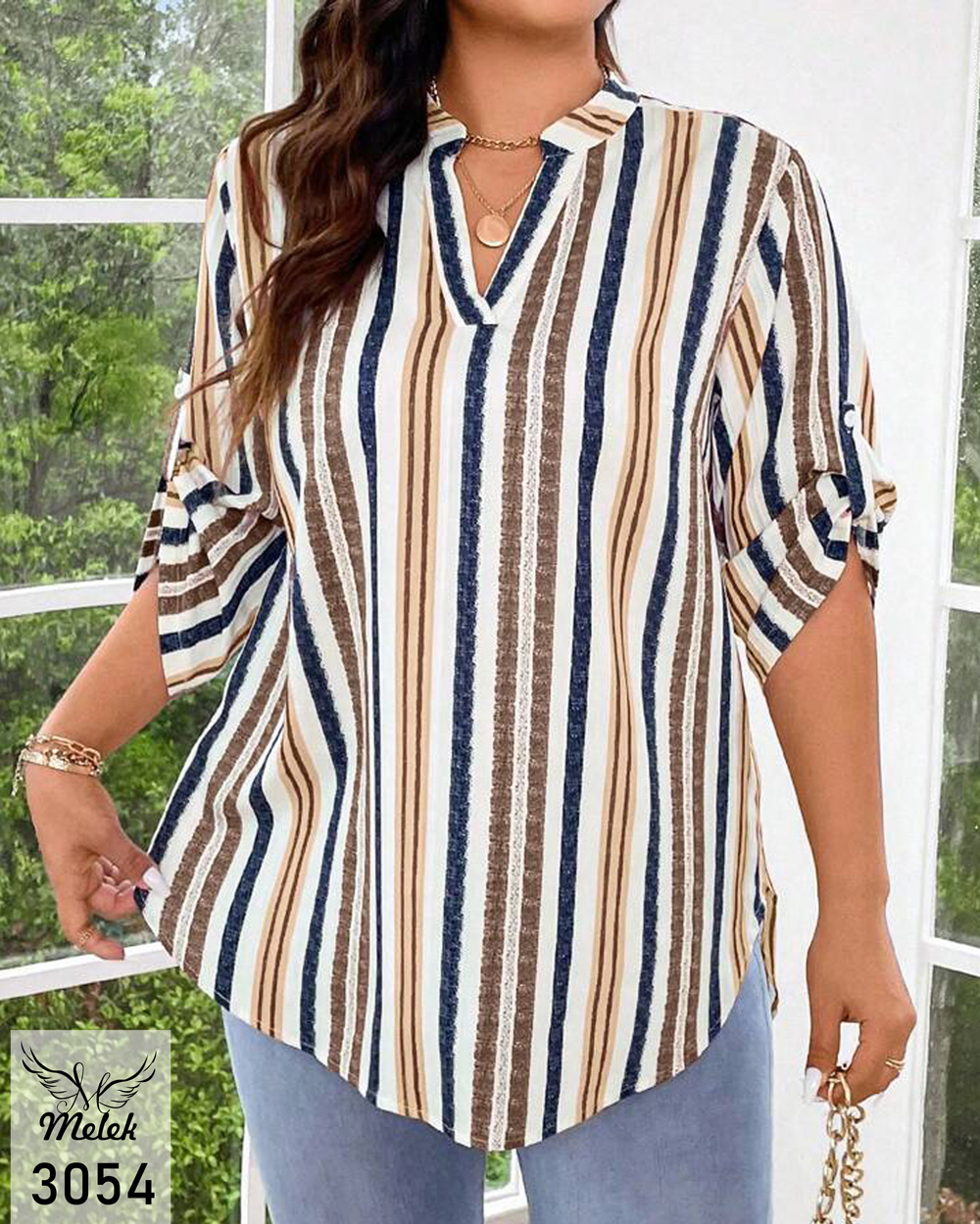 تونیک اسپورت مجلسی کاربردی یقه هفت آستین پاگن دار سایز بزرگ