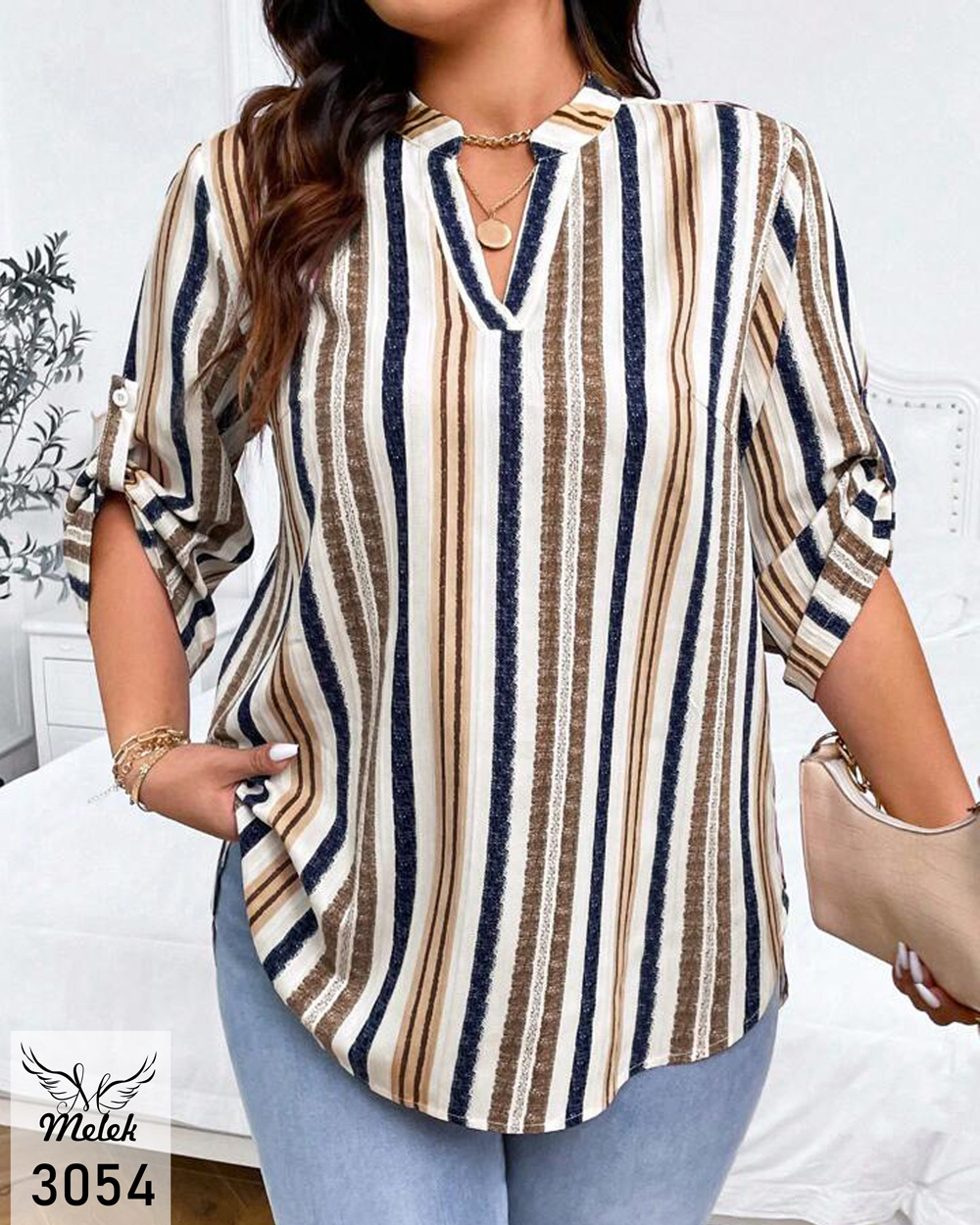 تونیک اسپورت مجلسی کاربردی یقه هفت آستین پاگن دار سایز بزرگ - غیر ژورنالی