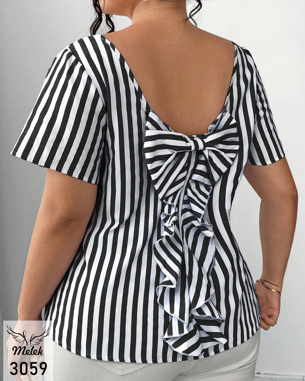 بلوز خاص مجلسی یقه گرد آستین کوتاه پشت پاپیون سایز بزرگ - غیر ژورنالی