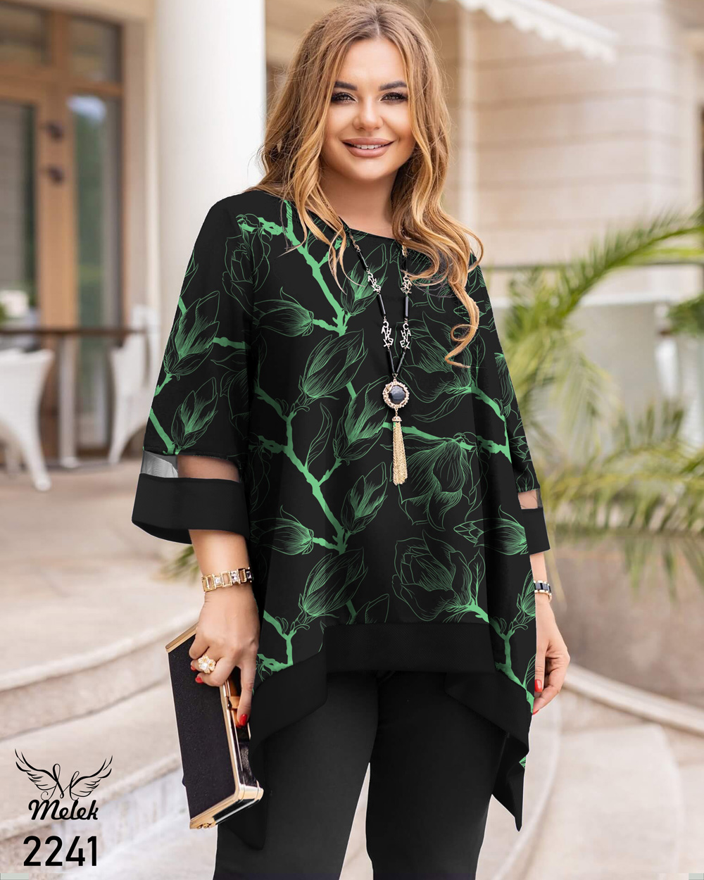 تونیک اسپورت مجلسی کاربردی یقه گرد آستین سه ربع دامن هلالی سایز بزرگ - غیر ژورنالی