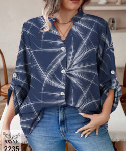 شومیز خاص مجلسی یقه هفت جلو دکمه بازشو آستین پاگن دار سایز بزرگ