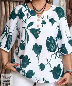 شومیز اسپورت مجلسی یقه جواهری آستین سه ربع سایز بزرگ