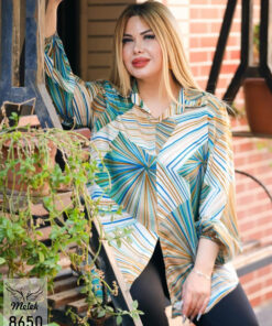 شومیز مجلسی یقه کلاسیک آستین بلند چاکدار سایز بزرگ