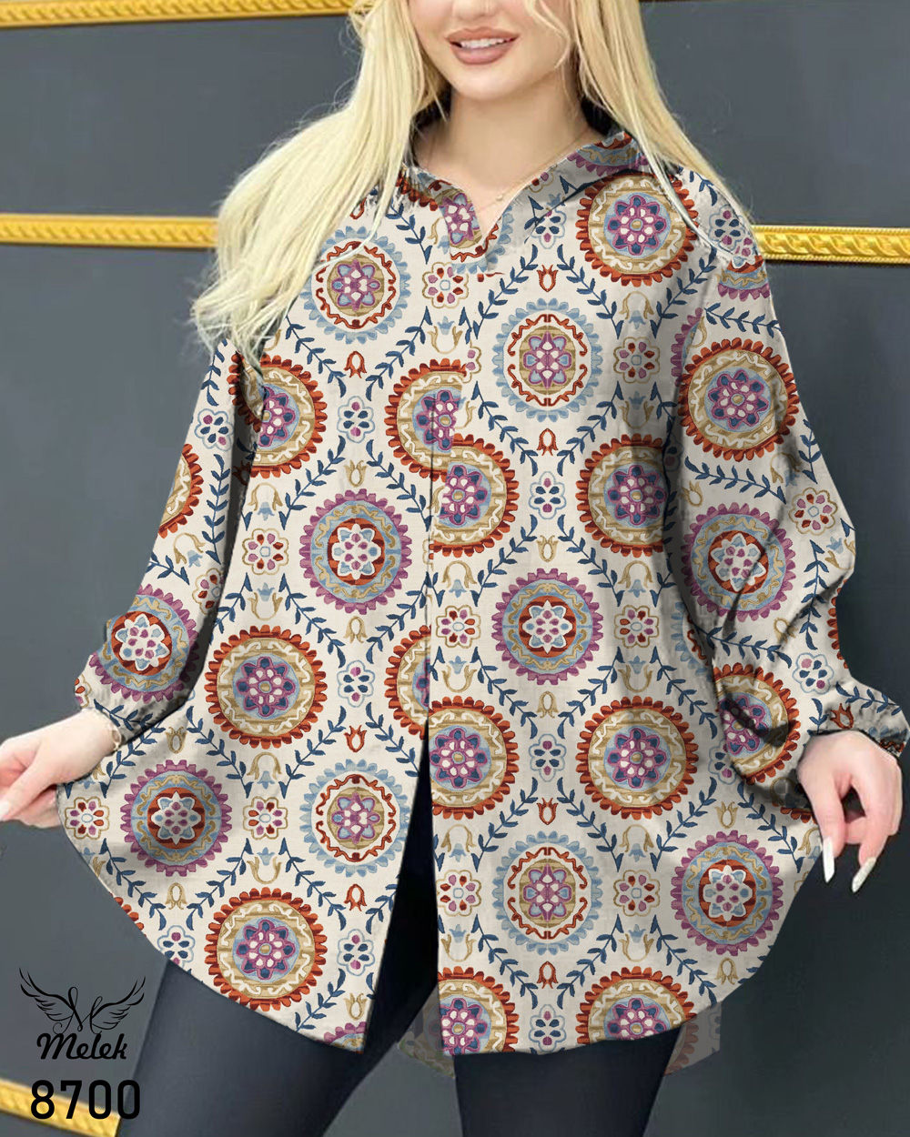 شومیز مجلسی یقه کلاسیک آستین بلند چاکدار سایز بزرگ