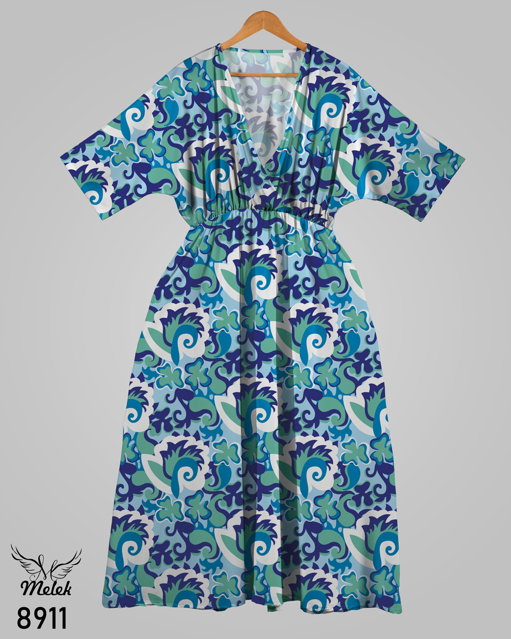 پیراهن مجلسی یقه ضربدری آستین کیمونو کمر کشی سایز بزرگ - غیر ژورنالی