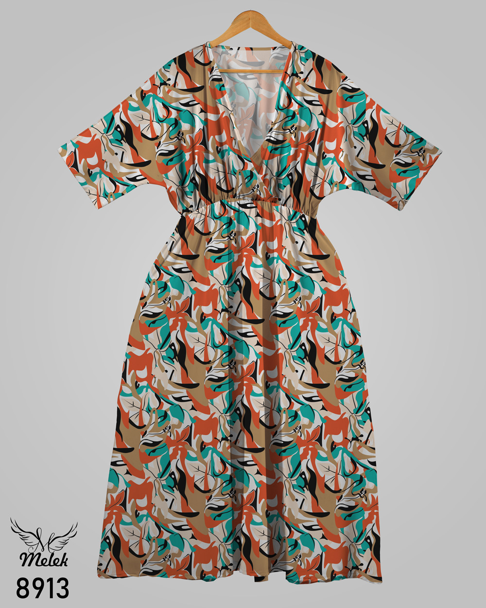 پیراهن مجلسی یقه ضربدری آستین کیمونو کمر کشی سایز بزرگ - غیر ژورنالی