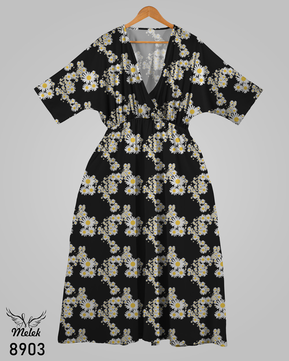 پیراهن مجلسی یقه ضربدری آستین کیمونو کمر کشی سایز بزرگ - غیر ژورنالی