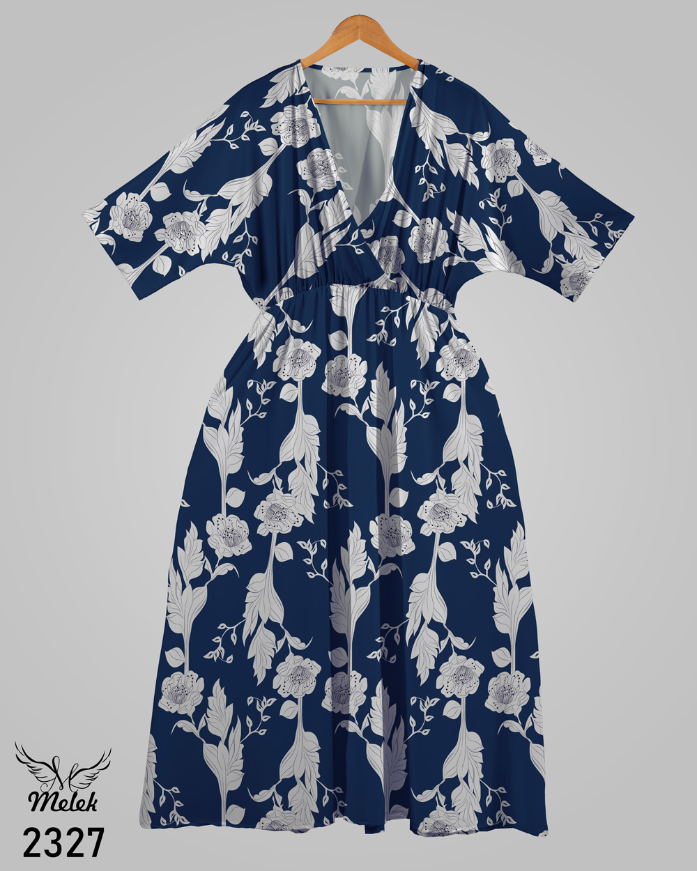 پیراهن مجلسی یقه ضربدری آستین کیمونو کمر کشی سایز بزرگ - غیر ژورنالی