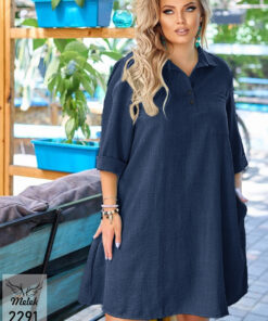 پیراهن مانتویی یقه دکمه بازشو آستین پاکتی تک جیب سایز بزرگ