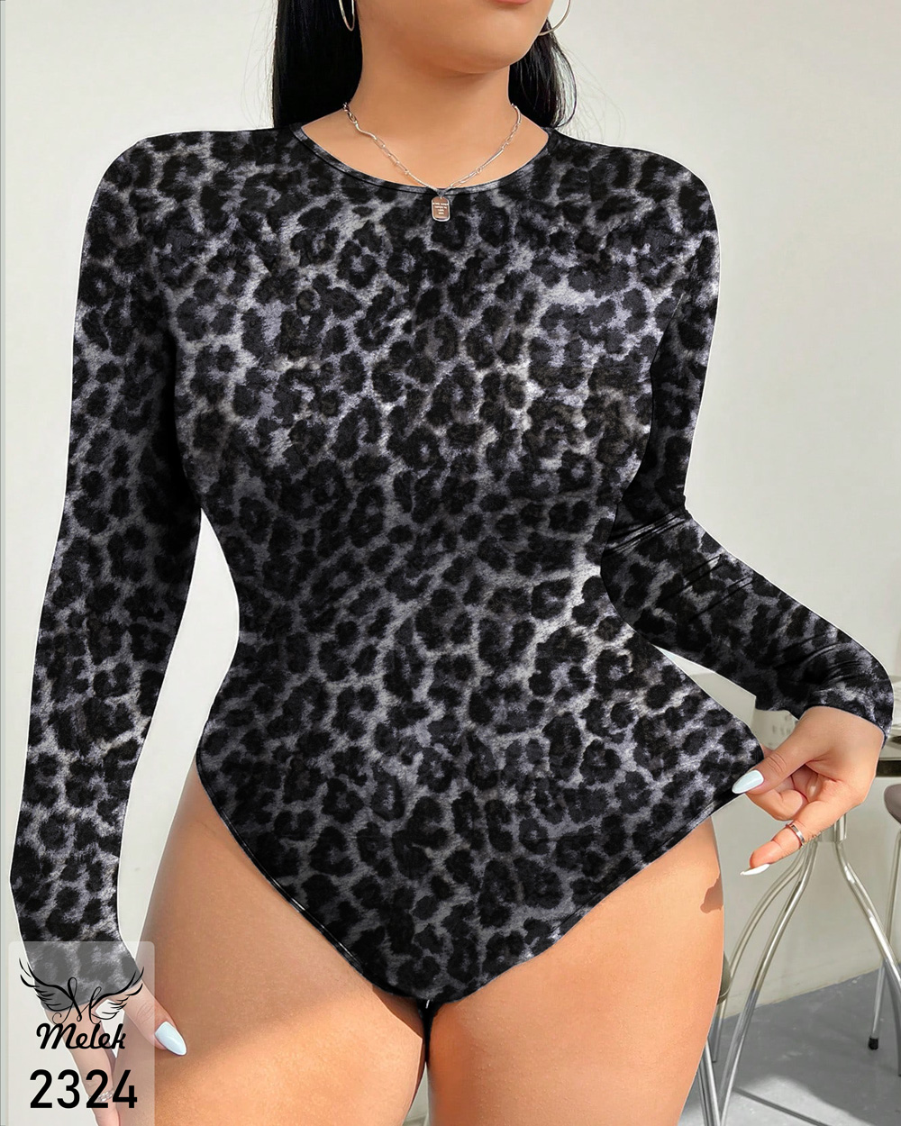 بادی کاربردی یقه گرد آستین بلند سایز بزرگ - غیر ژورنالی