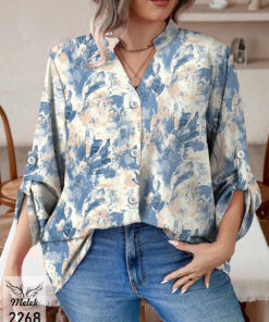 شومیز خاص مجلسی یقه هفت جلو دکمه بازشو آستین پاگن دار سایز بزرگ