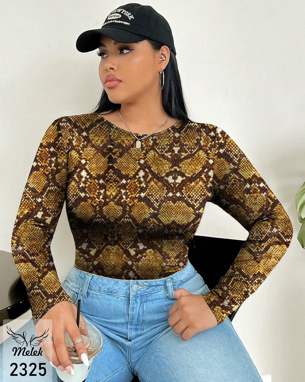 بادی کاربردی یقه گرد آستین بلند سایز بزرگ