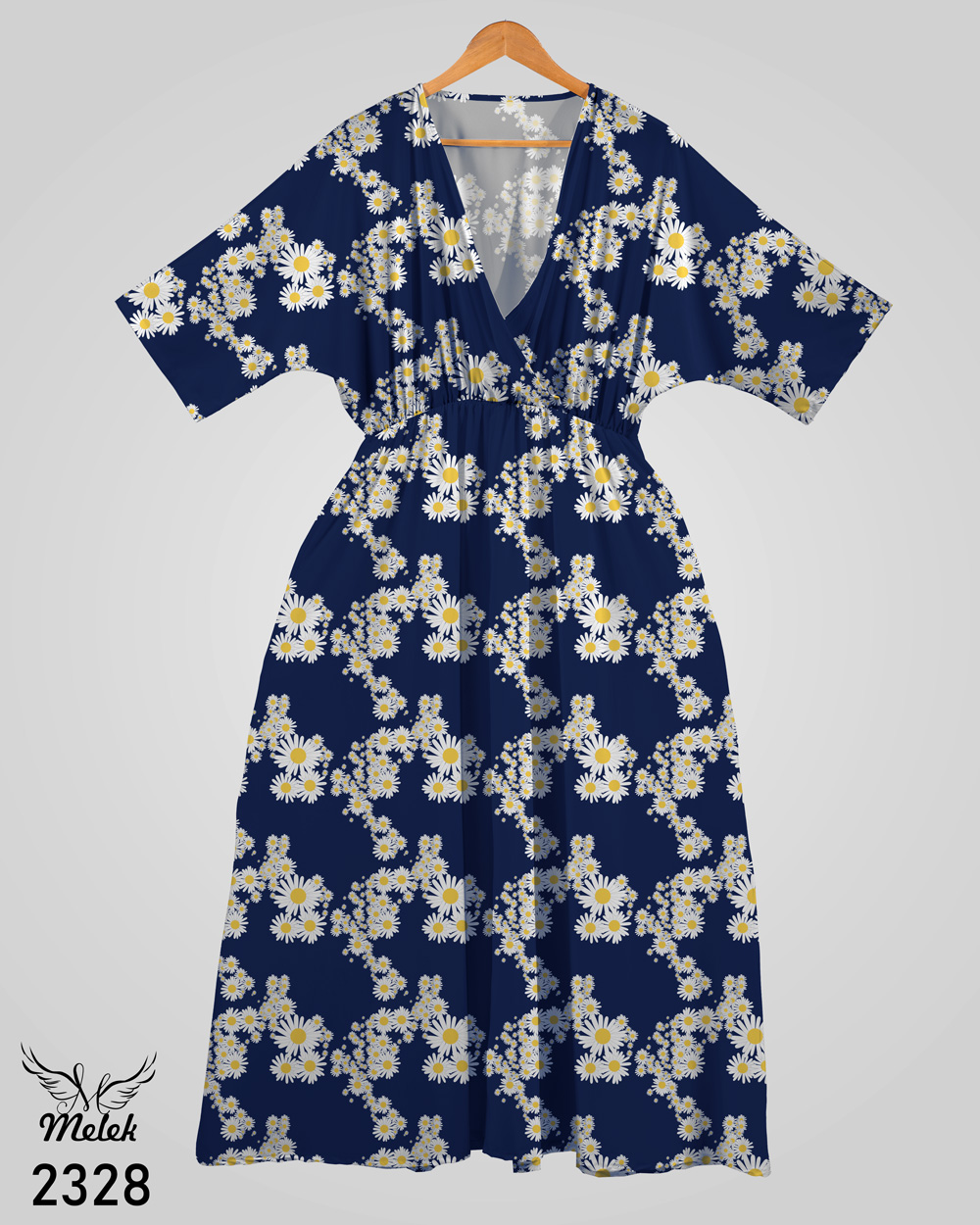 پیراهن مجلسی یقه ضربدری آستین کیمونو کمر کشی سایز بزرگ - غیر ژورنالی