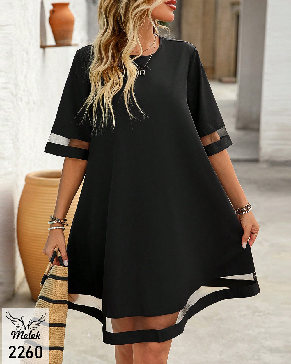 پیراهن مجلسی یقه گرد آستین کوتاه دامن توری سایز بزرگ